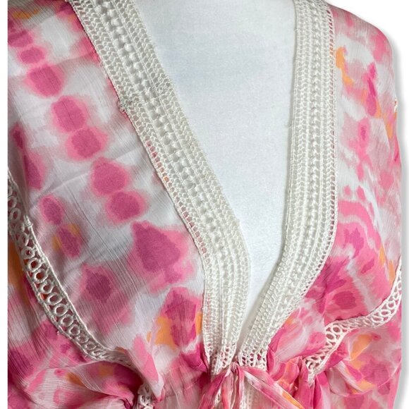 Steve Madden NWT $48 Tie Dye Swim Cover Up ONE SIZE Pink and Orange Crochet NEW - Picture 7 of 10